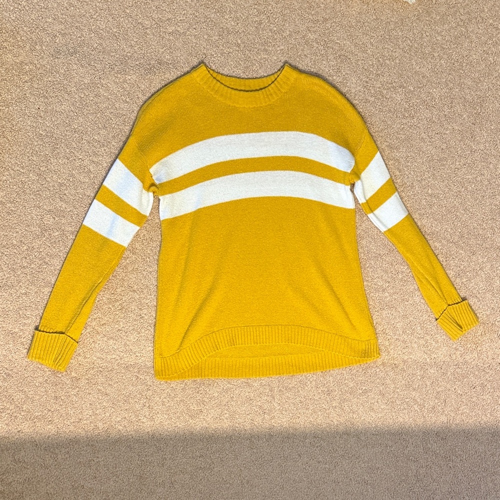 American Eagle Yellow and White Striped Knit Sweater